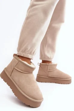 Modne Zamszowe Niskie Śniegowce Jasnobeżowe Nucca