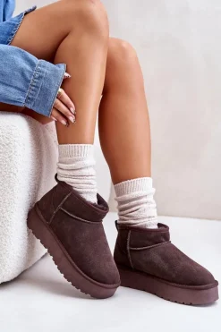 Modne Zamszowe Niskie Śniegowce Brązowe Nucca