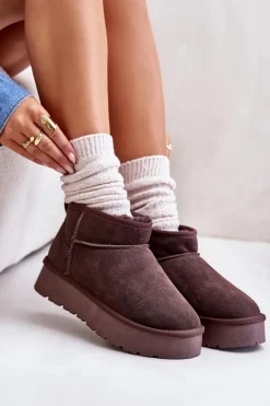 Modne Zamszowe Niskie Śniegowce Brązowe Nucca