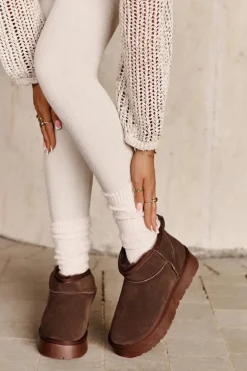 Modne Zamszowe Niskie Śniegowce Brązowe Nucca