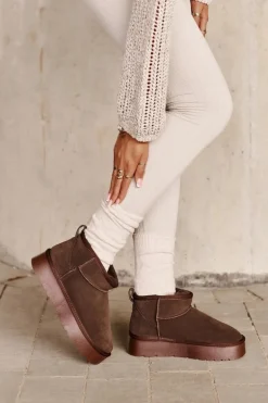 Modne Zamszowe Niskie Śniegowce Brązowe Nucca