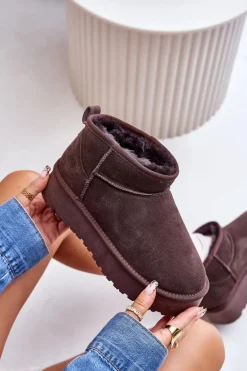 Modne Zamszowe Niskie Śniegowce Brązowe Nucca