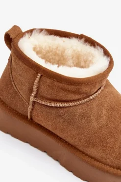 Modne Zamszowe Niskie Śniegowce Camel Nucca