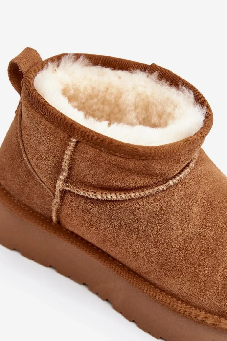 Modne Zamszowe Niskie Śniegowce Camel Nucca