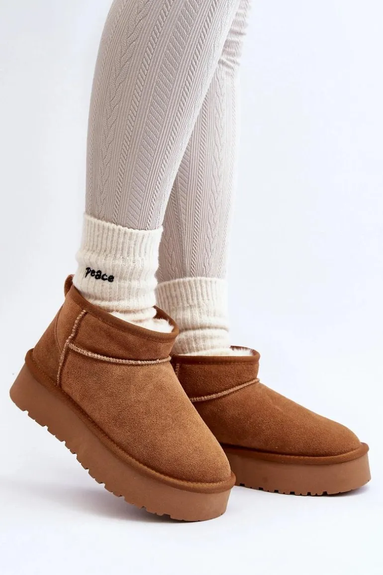 Modne Zamszowe Niskie Śniegowce Camel Nucca