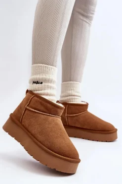 Modne Zamszowe Niskie Śniegowce Camel Nucca