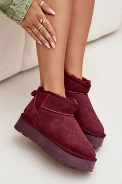 Modne Zamszowe Niskie Śniegowce Bordowe Nucca