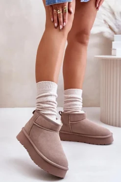 Modne Zamszowe Niskie Śniegowce Khaki Nucca