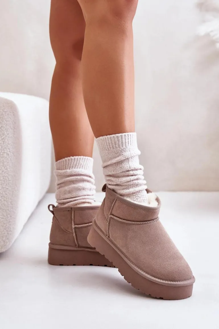 Modne Zamszowe Niskie Śniegowce Khaki Nucca