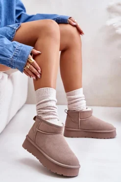 Modne Zamszowe Niskie Śniegowce Khaki Nucca