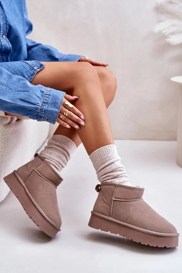 Modne Zamszowe Niskie Śniegowce Khaki Nucca