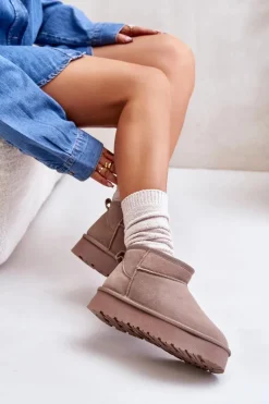 Modne Zamszowe Niskie Śniegowce Khaki Nucca