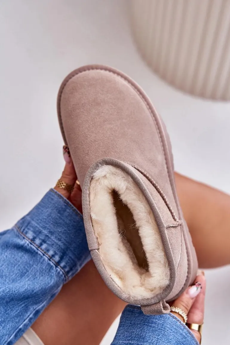 Modne Zamszowe Niskie Śniegowce Khaki Nucca