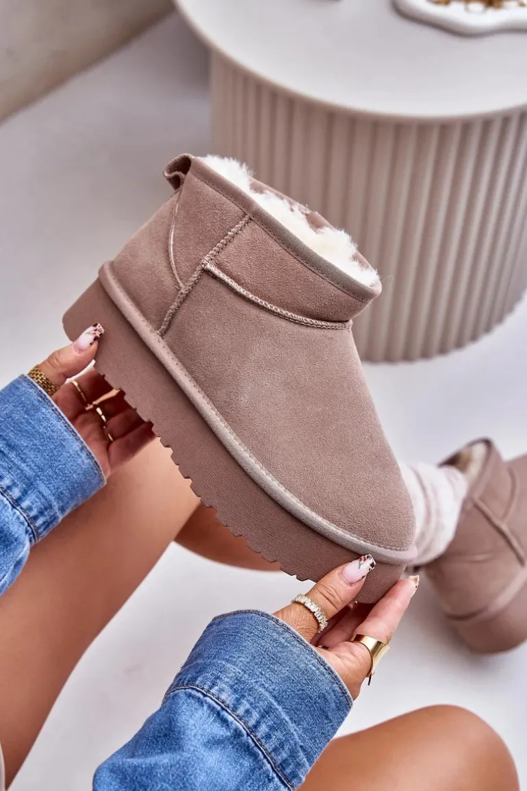 Modne Zamszowe Niskie Śniegowce Khaki Nucca