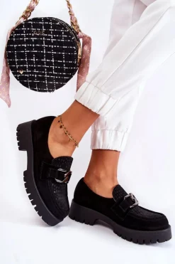 Modne Zamszowe Półbuty Loafery Czarne Lemar Rayhan