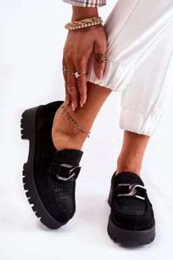 Modne Zamszowe Półbuty Loafery Czarne Lemar Rayhan