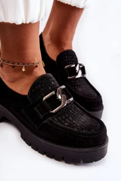 Modne Zamszowe Półbuty Loafery Czarne Lemar Rayhan