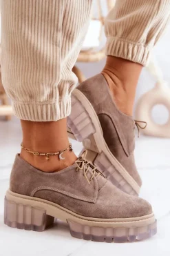 Modne Zamszowe Półbuty Loafery Beżowe Lauriss