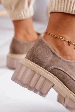 Modne Zamszowe Półbuty Loafery Beżowe Lauriss