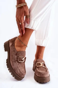 Modne Zamszowe Półbuty Loafery Jasnobrązowy Lemar Rayhan