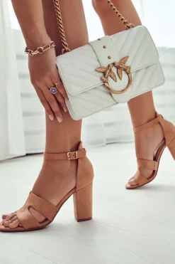 Modne Zamszowe Sandałki Na Obcasie Camel Aubrey