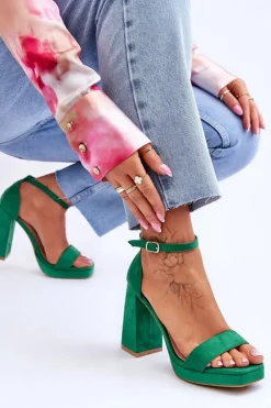 Modne Zamszowe Sandałki Na Kwadratowym Obcasie Zielone Merila