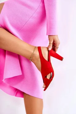 Modne Zamszowe Sandały Czerwone Therala