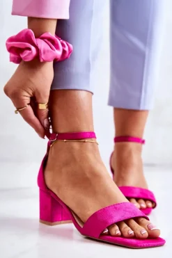 Modne Zamszowe Sandały Na Słupku Fuksja Rovena