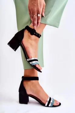 Modne Zamszowe Sandały Na Niskim Słupku Czarne Nallia