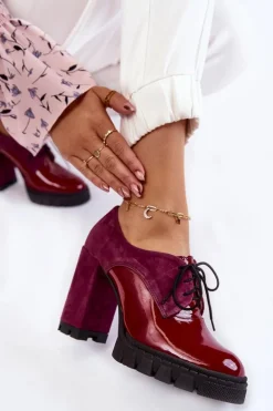 Modne Zamszowo-Lakierowane Botki Na Platformie Bordowe Carisa