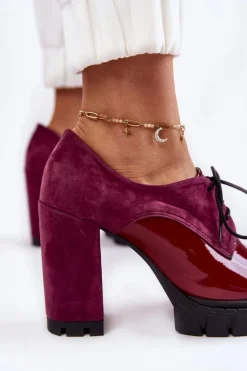 Modne Zamszowo-Lakierowane Botki Na Platformie Bordowe Carisa