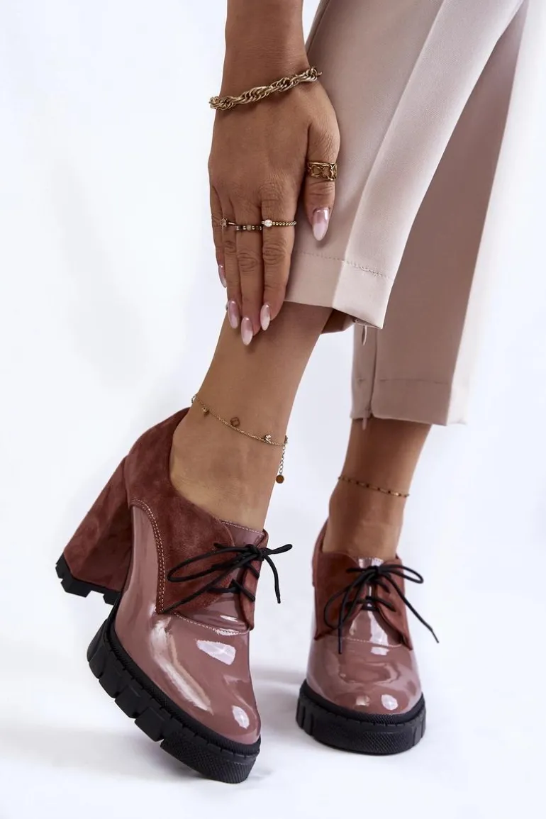 Modne Zamszowo-Lakierowane Botki Na Platformie Różowe Carisa