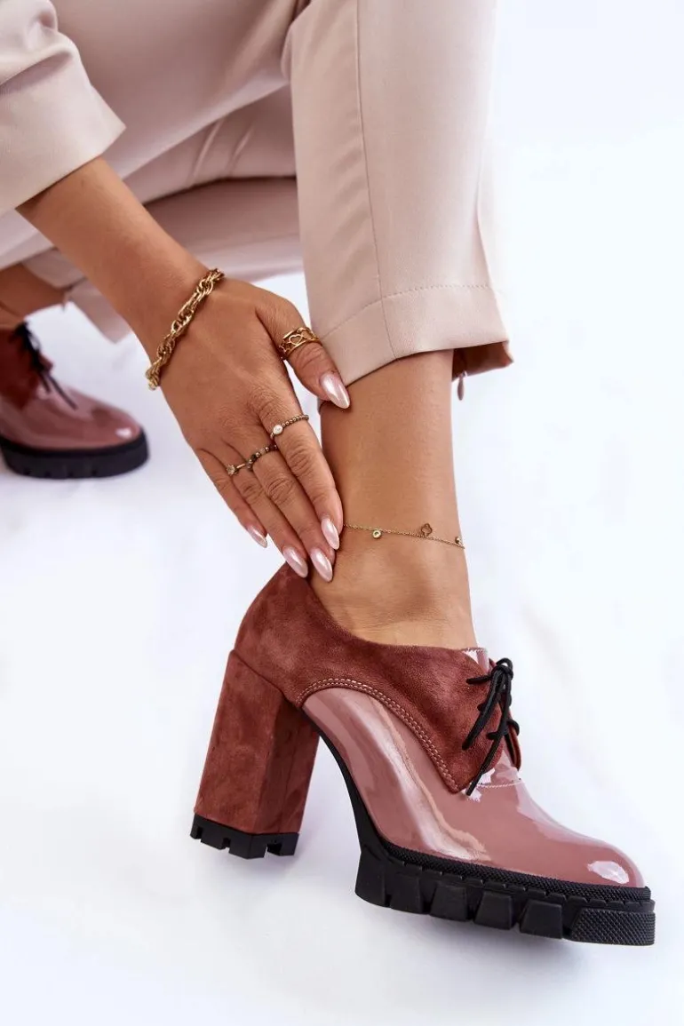 Modne Zamszowo-Lakierowane Botki Na Platformie Różowe Carisa