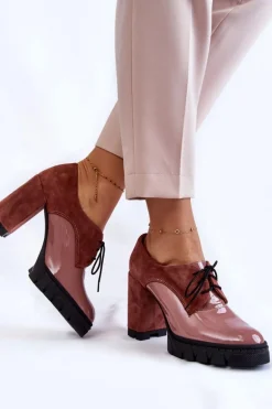 Modne Zamszowo-Lakierowane Botki Na Platformie Różowe Carisa