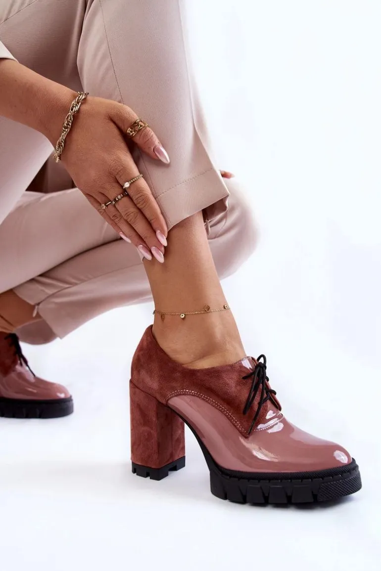 Modne Zamszowo-Lakierowane Botki Na Platformie Różowe Carisa
