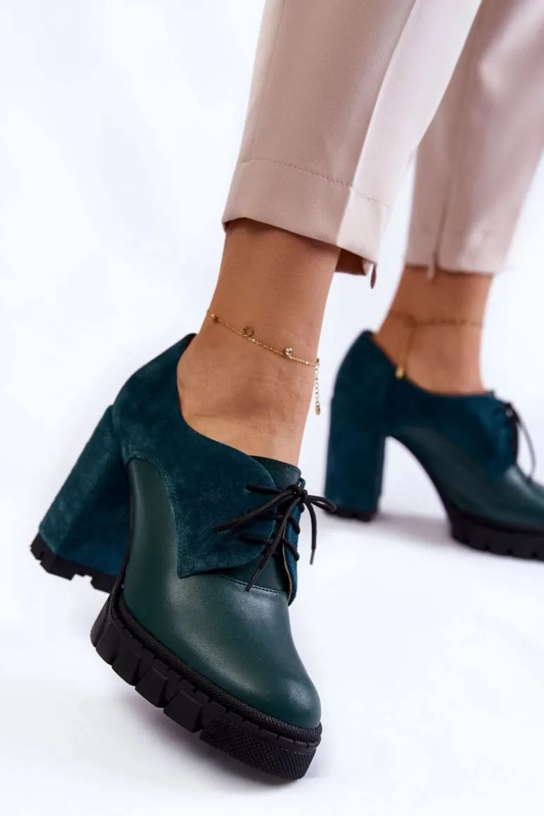 Modne Zamszowo-Skórzane Botki Na Platformie Zielone Carisa