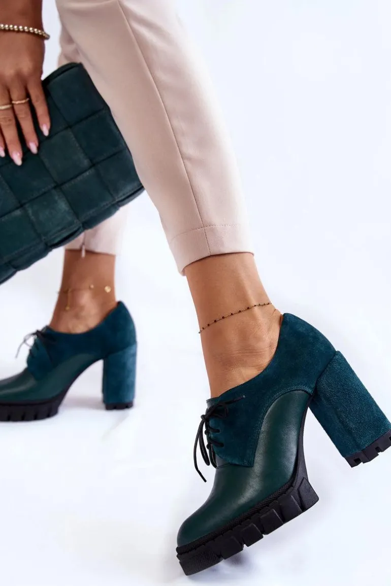 Modne Zamszowo-Skórzane Botki Na Platformie Zielone Carisa