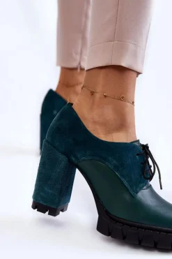 Modne Zamszowo-Skórzane Botki Na Platformie Zielone Carisa