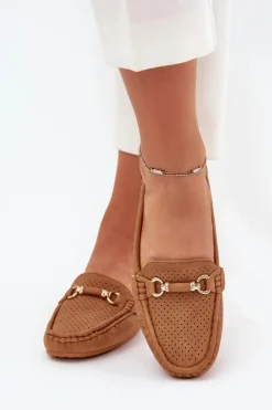 Mokasyny Damskie Ażurowe Z Ozdobą Camel Kaydance