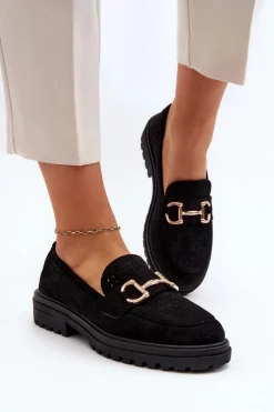 Mokasyny Damskie Ażurowe Z Ozdobą Czarne Talesse