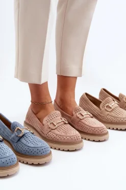 Mokasyny Damskie Ażurowe Z Ozdobą Czarne Talesse