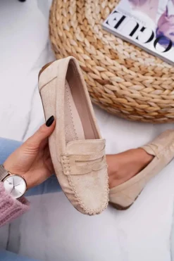 Mokasyny Damskie Beżowe Zamszowe Bolero