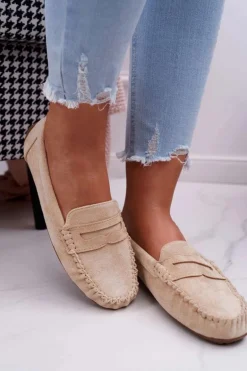 Mokasyny Damskie Beżowe Zamszowe Bolero