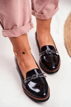 Mokasyny Damskie Czarne Lakierowane Na Koturnie Abba