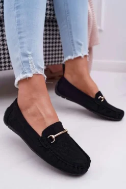 Mokasyny Damskie Czarne Zamszowe Sonnero