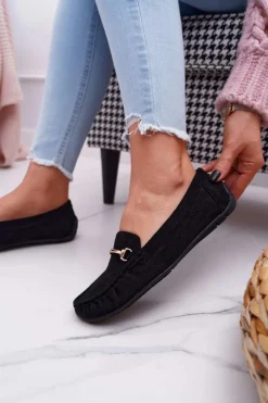 Mokasyny Damskie Czarne Zamszowe Sonnero