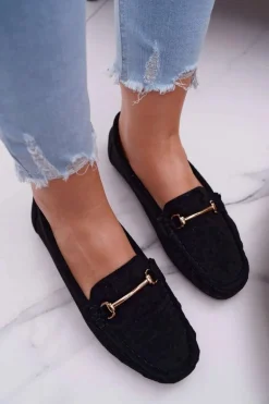 Mokasyny Damskie Czarne Zamszowe Sonnero