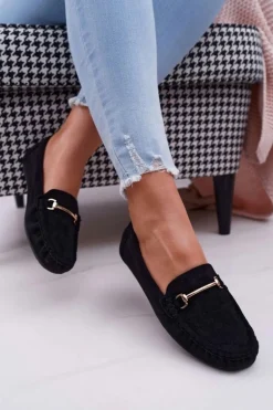 Mokasyny Damskie Czarne Zamszowe Sonnero