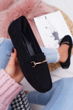 Mokasyny Damskie Czarne Zamszowe Sonnero