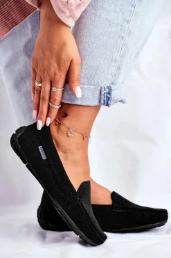 Mokasyny Damskie Czarne Zamszowe Morreno